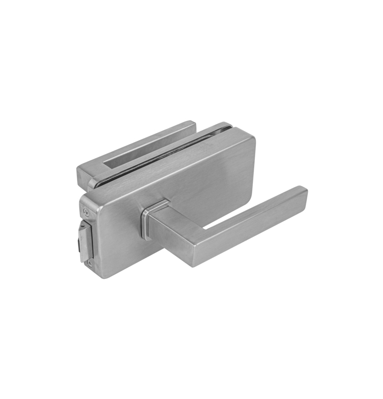 Glass door lock UNIQUE R8 + handle QUADRA + handle QUADRA - Brushed stainless steel