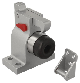 Industrial door stop with spring and hook